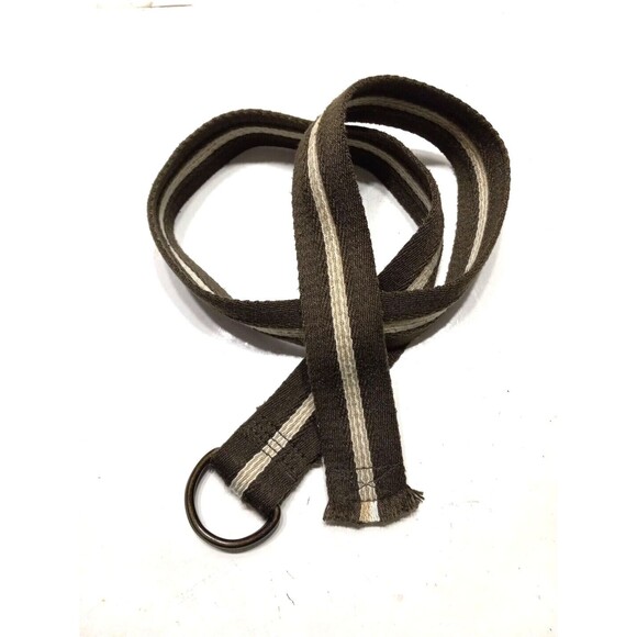Unisex Belt D Ring Buckle Webbed Design Army Green Olive Khaki Stripe One Size - Picture 1 of 8